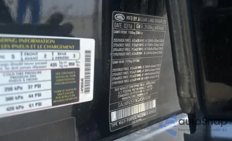 2016 Land Rover Range Rover Sport Sc из США, поврежденный, VIN SALWR2EF9GA580046